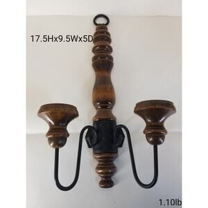 Vtg Home Interiors Wood Metal Double Candle Holder Wall Sconce